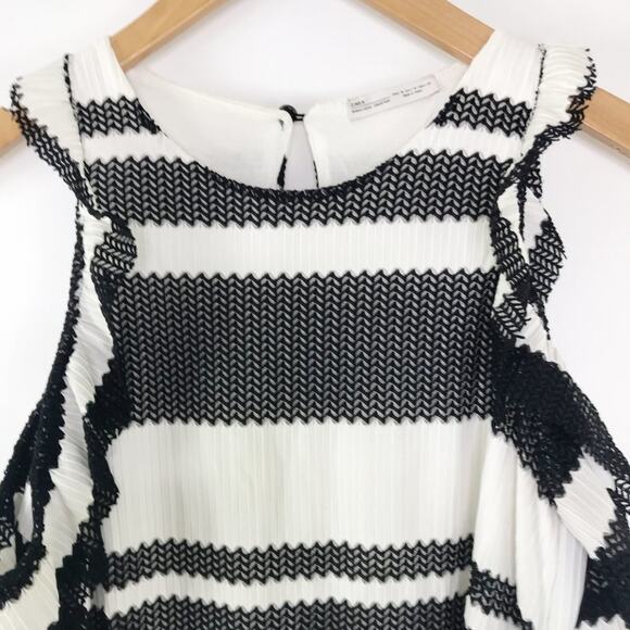 Zara Black White Striped Cold Shoulder Striped Shift Mini Dress - Picture 3 of 10